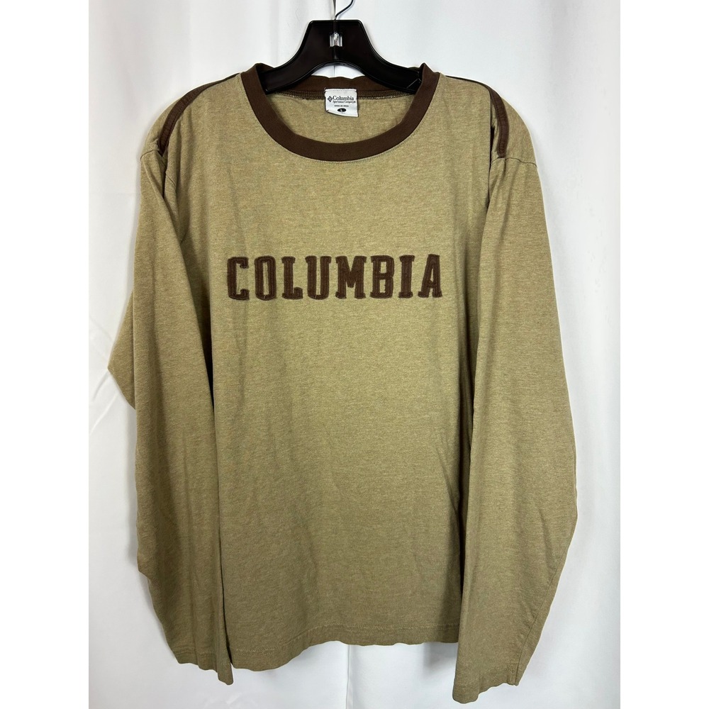 Gorpcore Columbia Ringer Long Sleeve Tan Brown 100% Cotton Mens Large